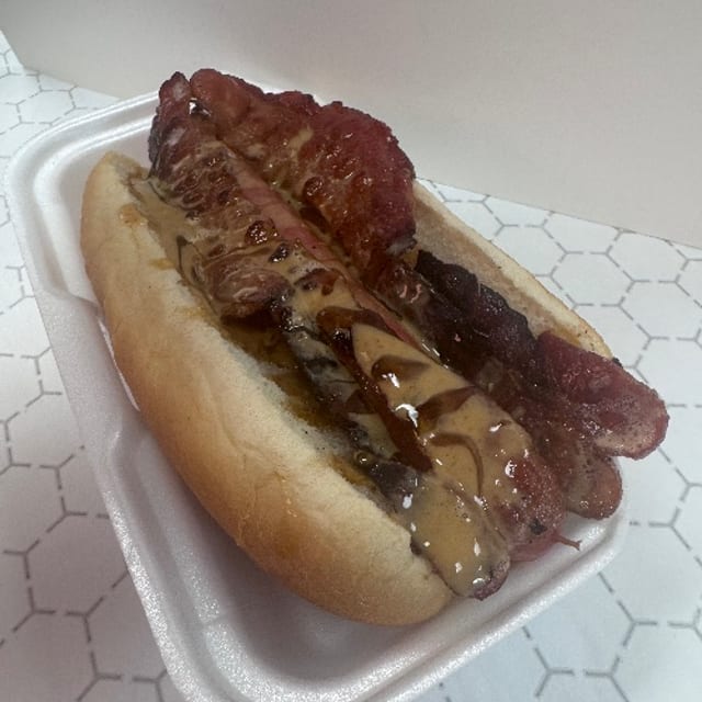 Hot Peanut Butter Bacon Dog.