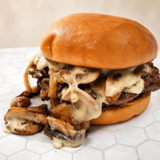 Mushroom Swiss Burger.